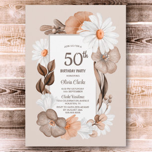 50th Birthday Rustic Boho Floral Party Invitation
