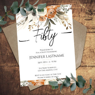 50th Birthday Rustic Floral Fall Invitation