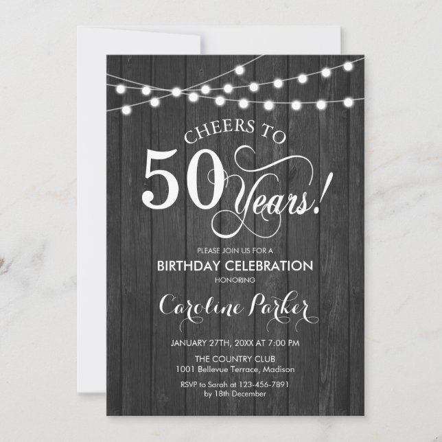 50th Birthday - Rustic Gray Wood Pattern Invitation (Front)