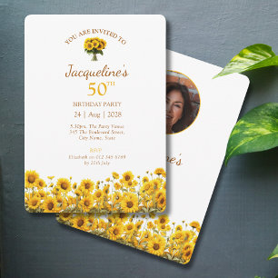 50th Birthday Rustic Sunflower Floral Photo Invitation