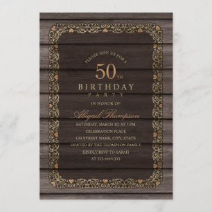 50th Birthday Rustic Wood Fancy Country Party Invitation