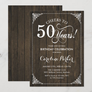 50th Birthday - Rustic Wood Invitation