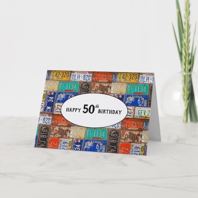 50th Birthday Rusty License Plates Card (Front)
