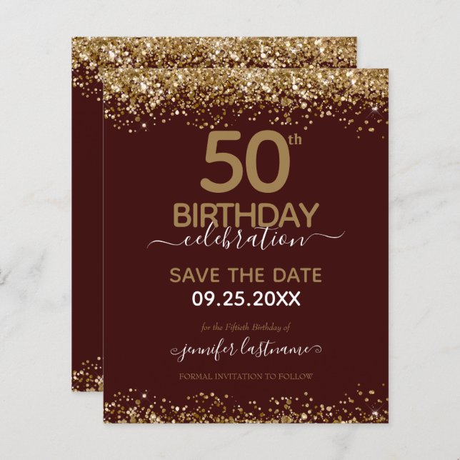 50th Birthday Save the Date Budget Invitation (Front/Back)