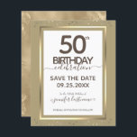 50th Birthday Save the Date Budget Invitation<br><div class="desc">Lovely faux foil border with shimmering confetti highlights on the top and bottom border. All text is adjustable and easy to change for your own party needs. Great elegant 50th birthday template design.</div>