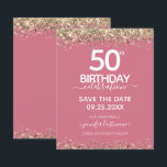 50th Birthday Save the Date Budget Invitation<br><div class="desc">Elegant Faux gold glitter with shimmering confetti highlights on the top and bottom border. All text is adjustable and easy to change for your own party needs. Great elegant 50th birthday template design.</div>