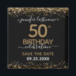 50th Birthday Save the Date Magnet<br><div class="desc">Elegant Faux gold glitter with shimmering confetti highlights on the top and bottom border. All text is adjustable and easy to change for your own party needs. Great elegant 50th birthday template design. Save the date magnet reminder.</div>