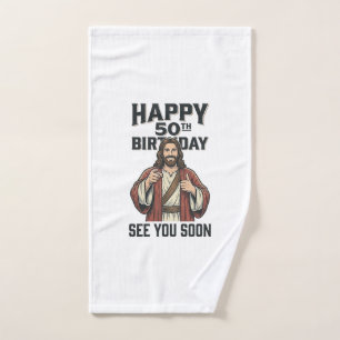50th Birthday See You Soon Religious Humour Design Hand Towel