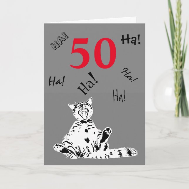 50th Birthday Silly Laughing Funny Cat Card (Front)