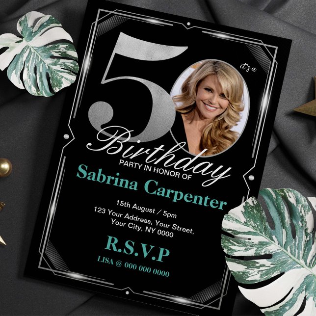 50th Birthday Silver and Black Invitation (Creator Uploaded)