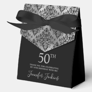 50th Birthday Silver Damask Thank You Favour Box