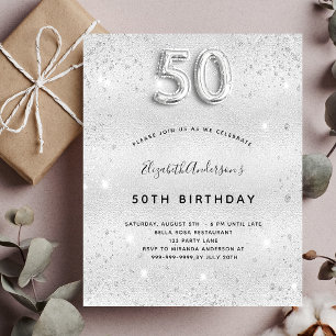 50th birthday silver glitter budget invitation flyer