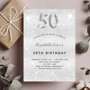 50th birthday silver glitter glamourous invitation