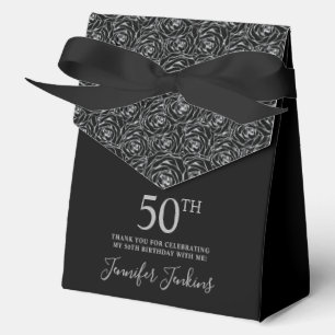 50th Birthday Silver Glitter Roses Thank You Favour Box