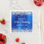 50th Birthday Silver Glitter Royal Blue Foil Napkin<br><div class="desc">Create your own 50th birthday square paper napkins for her milestone celebration. Customise the text or calligraphy font style. Change the text design for any special or milestone birthday. The digital art background features a faux silver glitter and royal blue ombre brushed metal faux foil digital art that prints like...</div>