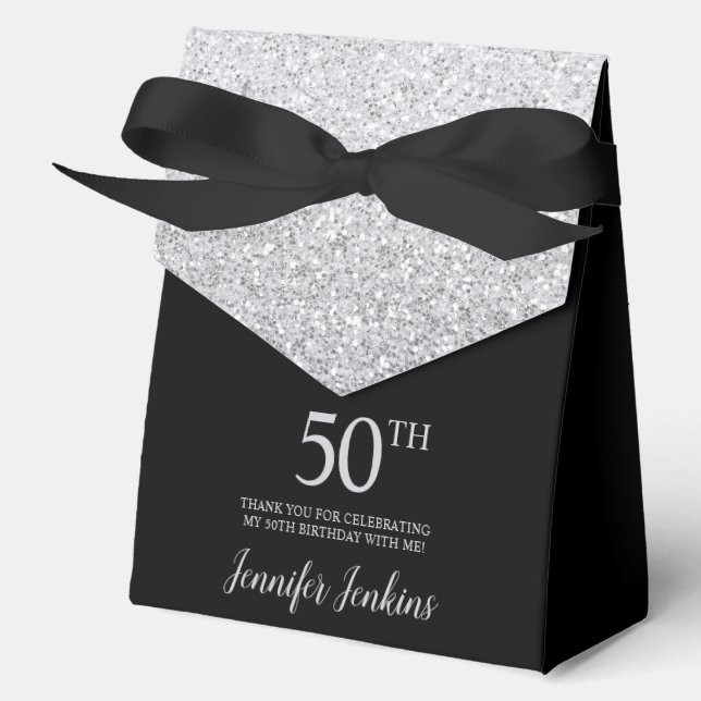 50th Birthday Silver Glitter Thank You Favour Box (Front)