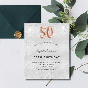 50th birthday silver rose gold invitation