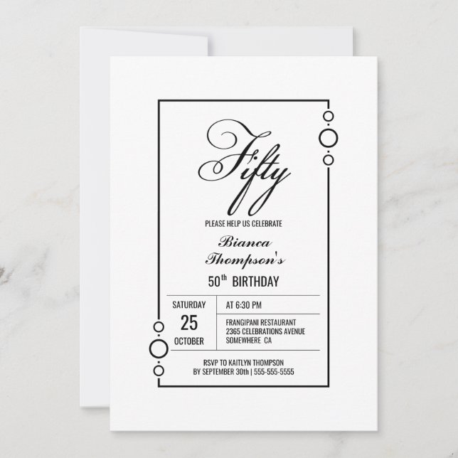 50th Birthday Simple Black Frame Party Invitation (Front)