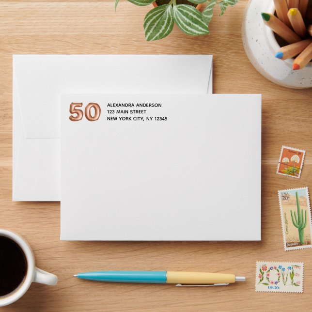 50th Birthday Simple Minimalist Coloured Envelope (Desk)