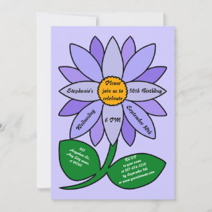 50th Birthday Simple Purple Sunflower Invitation