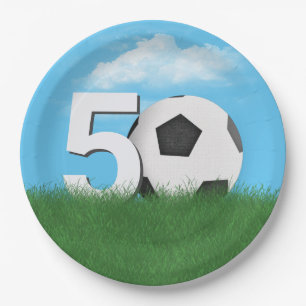 50th Birthday Soccer Ball In Green Grass Paper Plate