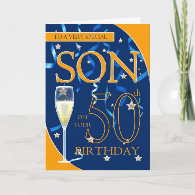 50th Birthday Son - Champagne Glass Card (Front)