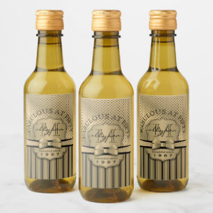 50th Birthday Sparkling Wine Gold Polka Dot Stripe Wine Label