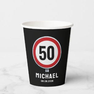 50th Birthday Speed Limit Sign - ANY AGE Paper Cups