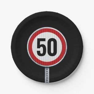 50th Birthday Speed Limit Sign - ANY AGE Paper Plate
