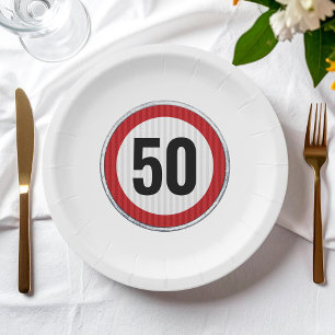 50th Birthday Speed Limit Sign - ANY AGE Paper Plate