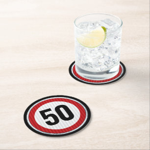 50th Birthday Speed Limit Sign - ANY AGE Round Paper Coaster
