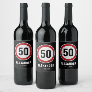 50th Birthday Speed Limit Sign - ANY AGE Wine Label