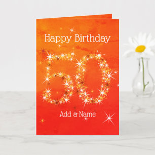 50th Birthday - Star Number Red Orange Glow Age 50 Card