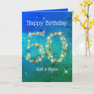 50th Birthday - Star Numbers - Blue Green - Age 50 Card