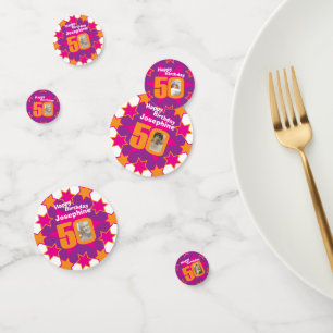 50th birthday star pink orange paper confetti