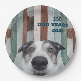 50th Birthday Striped Dog Close-up Paper Plate