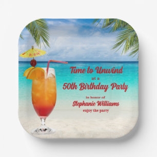 50th Birthday Summer Cocktail Beach Party Paper Plate
