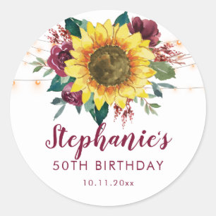 50th Birthday Sunflower Lights Floral Party Classic Round Sticker