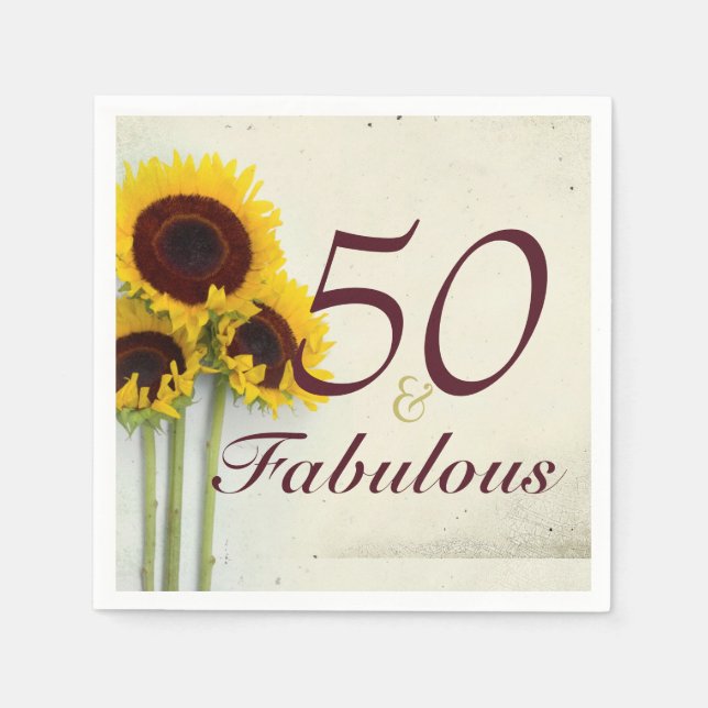 50th Birthday Sunflower Rustic party Napkin (Front)