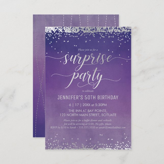 50th Birthday Surprise Party Invitation - Elegant (Front/Back)