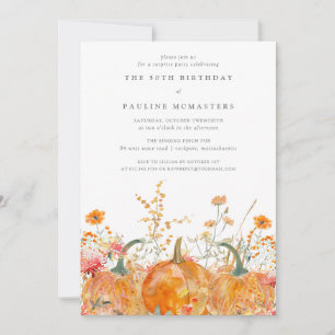 50th Birthday Surprise Party Pumpkin Wildflower Invitation