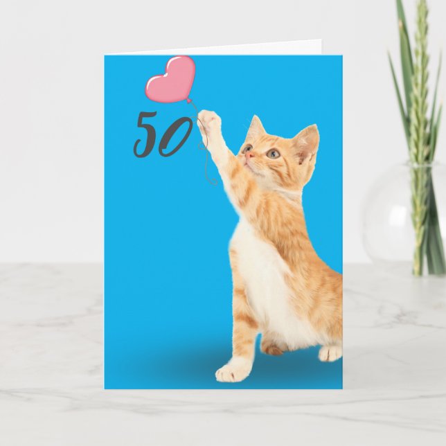 50th birthday tabby cat card (Front)