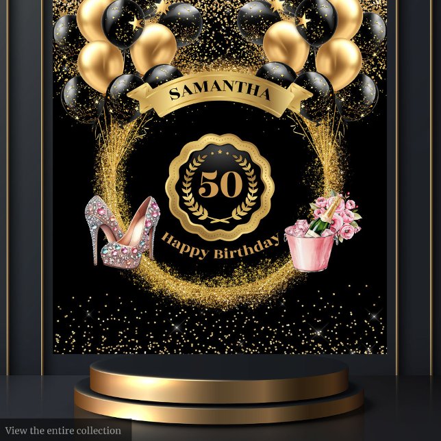 50th Birthday Tapestry Gold Glitter Pink High Heel (50th Birthday Tapestry Gold Glitter Pink High Heels)