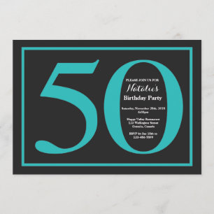 50th Birthday Teal and Black Chalkboard Invitation