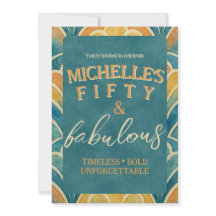 50th Birthday Teal and Gold Art Deco Invitation