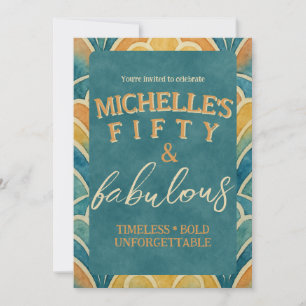 50th Birthday Teal and Gold Art Deco Invitation