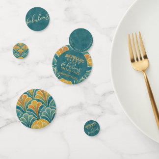 50th Birthday Teal and Gold Art Deco Style Confetti