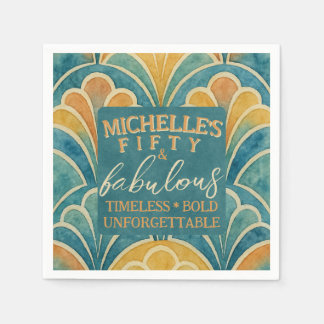 50th Birthday Teal and Gold Art Deco Style Napkin