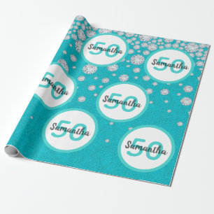 50th birthday teal green glitter diamonds wrapping paper