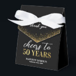 50th Birthday Thank You Black Gold Favour Box<br><div class="desc">Adult birthday thank you favour boxes featuring a stylish black background,  faux gold glitter,  the saying 'cheers to 50 years',  their name,  and the date of the party.</div>